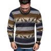 Striped Lightning Graphic Crew Neck Fleece Sweater - GREEN M