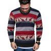 Striped Lightning Graphic Crew Neck Fleece Sweater - GREEN L