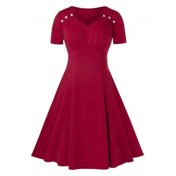 

Plus Size Sweetheart Neck Ruched A Line Dress, Red wine