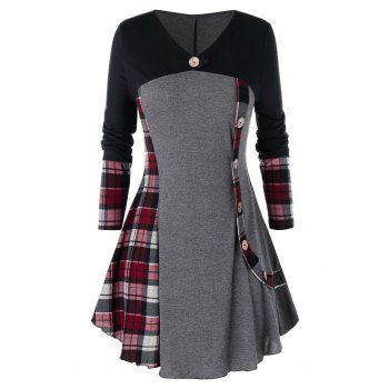 

Plus Size Plaid Tunic T Shirt, Battleship gray