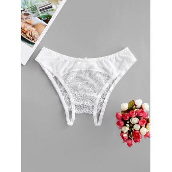 

Open Crotch Lace Insert Lingerie Briefs, White