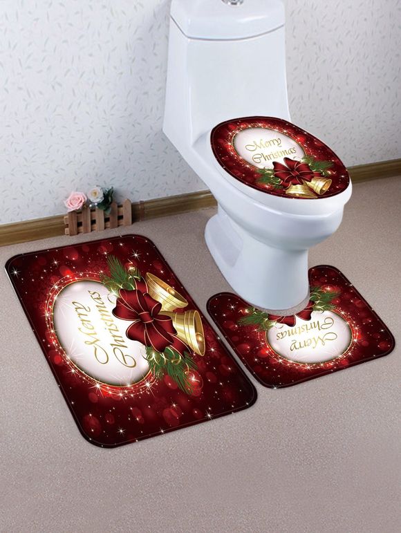 Ensemble Tapis de Toilette de Noël Clochette et Nœud Papillon Imprimés 3 Pièces - multicolor 