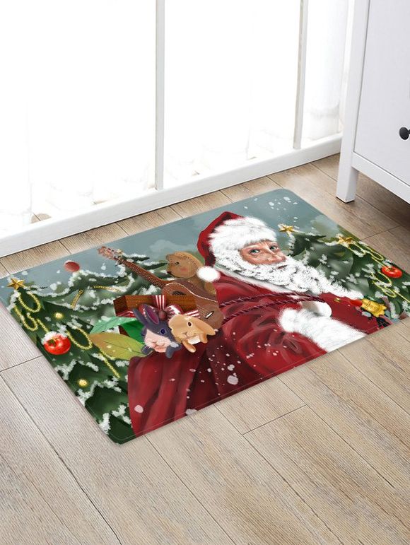 Tapis de Sol Père Noël Motif de Cadeau et de Sapin - Rouge W16 X L24 INCH