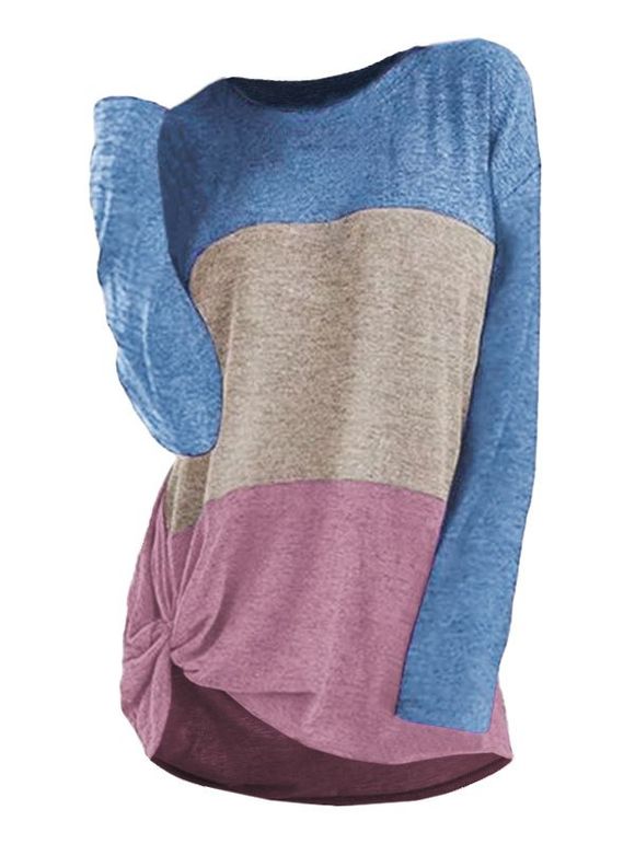 T-shirt Tordu en Blocs de Couleurs à Goutte Epaule de Grande Taille - multicolor L