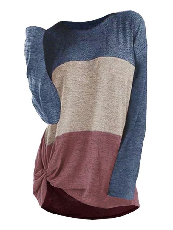 T-shirt Tordu en Blocs de Couleurs à Goutte Epaule de Grande Taille - multicolor A 1X