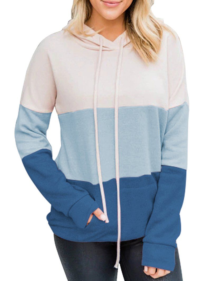 

Drop Shoulder Colorblock Kangaroo Pocket Hoodie, Blue