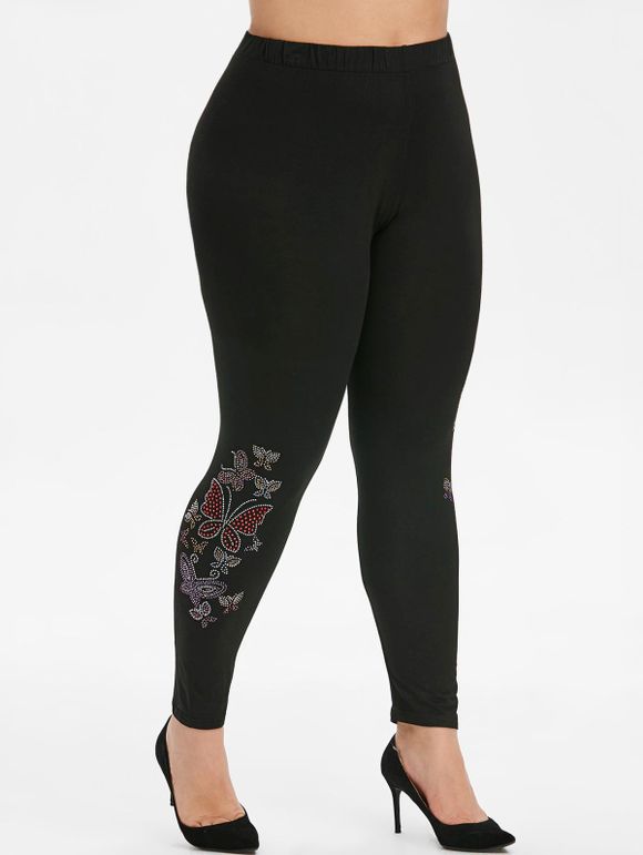 Leggings Taille papillon strass taille haute Plus - Noir L