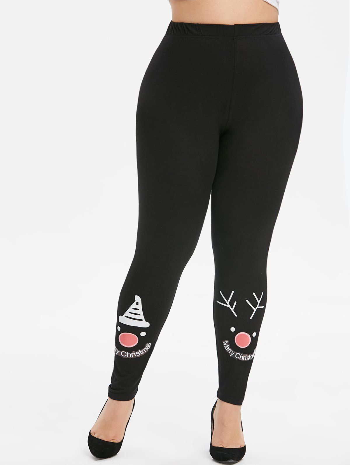 

Merry Christmas Graphic High Waisted Plus Size Leggings, Black