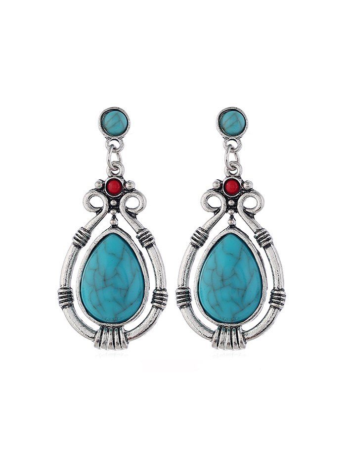 

Faux Turquoise Hollow Out Water Drop Earrings, Silver