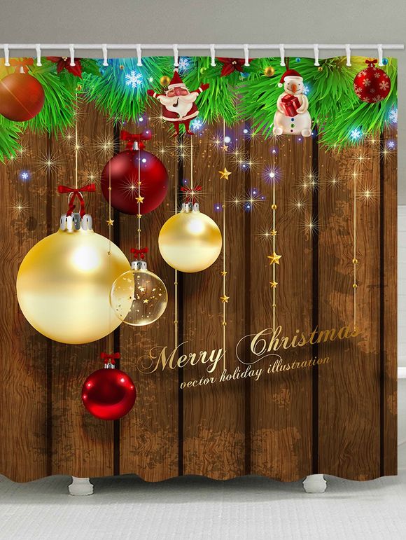Rideau de Douche Imperméable Boule de Noël et Grain de Bois Imprimés pour Salle de Bain - multicolor W71 X L79 INCH