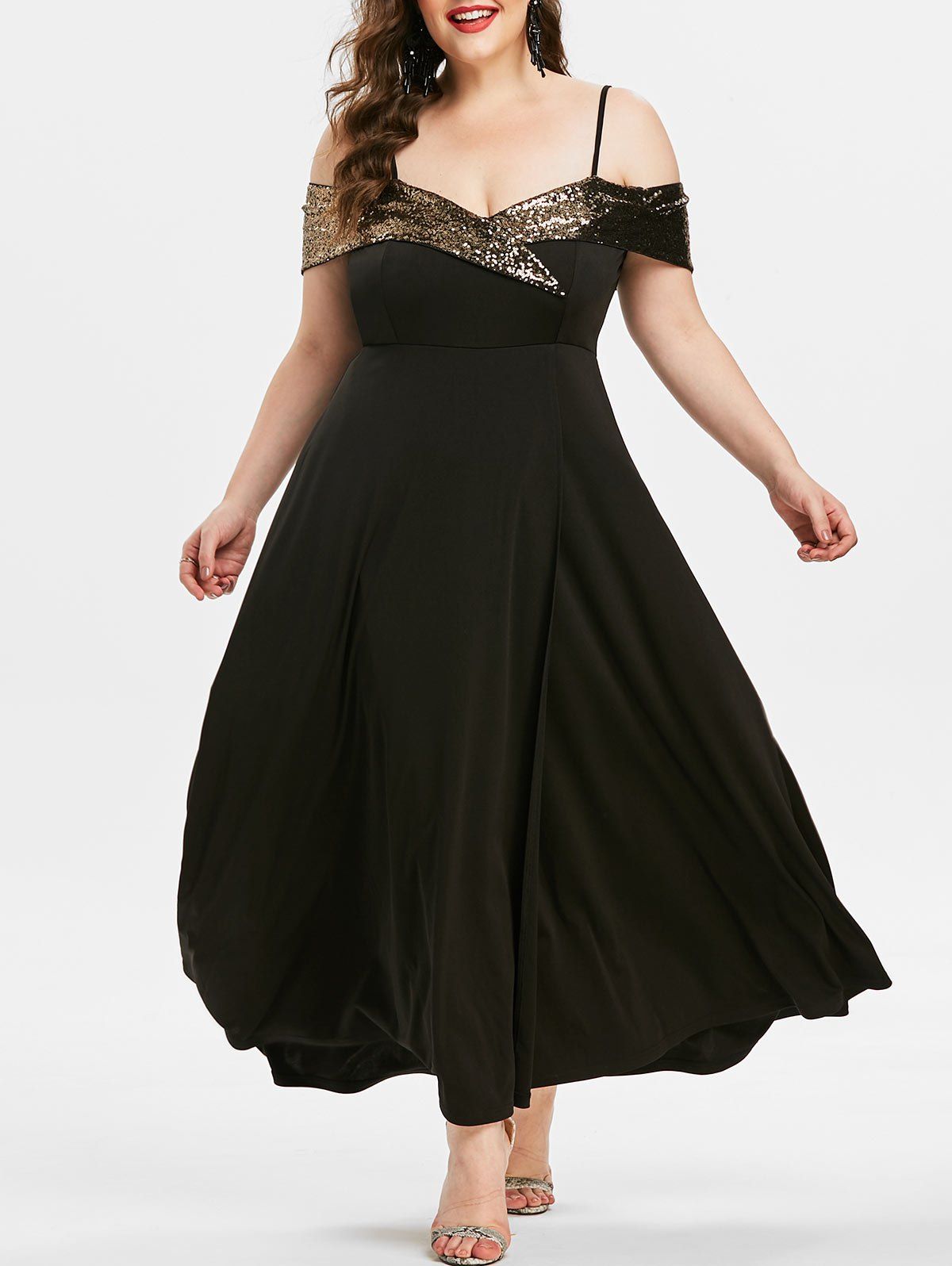 [25% OFF] 2021 Plus Size Sequins Spaghetti Strap Prom Dress In BLACK ...