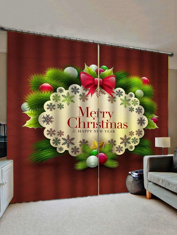 Rideaux de Fenêtre Boule de Noël et Couronne Imprimés 2 Panneaux - multicolor W33.5 X L79 INCH X 2PCS