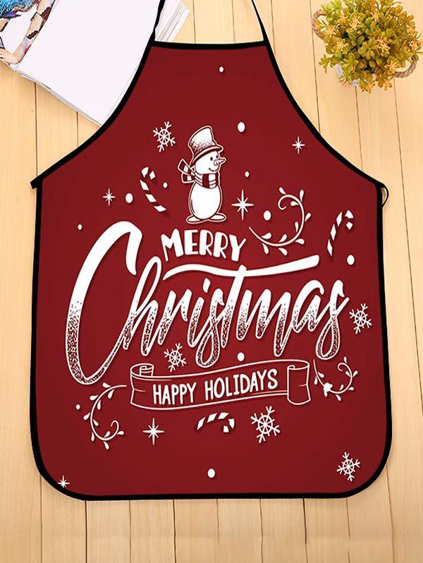 

Merry Christmas Snowman Pattern Apron, Red wine