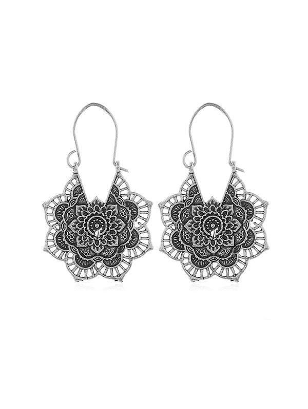 

Ethnic Floral Hollow Out Earrings, Silver