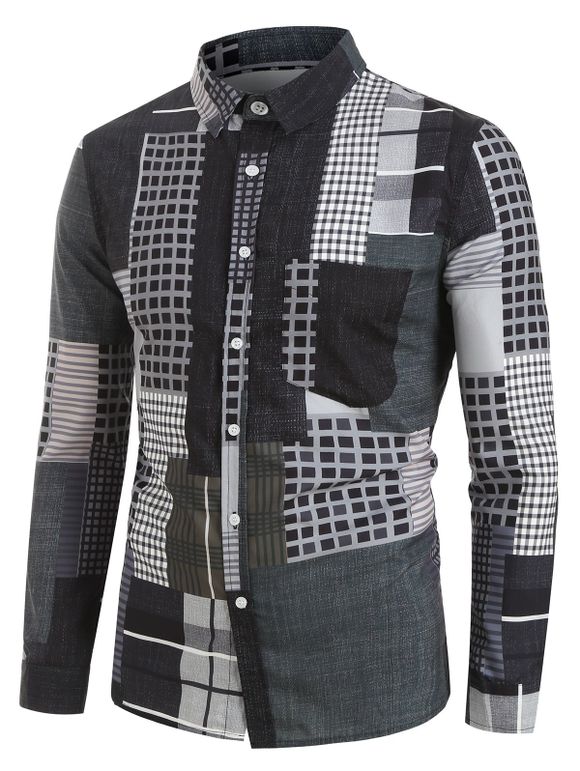 Glen Check Imprimer Bouton chemise à manches longues - multicolor XL