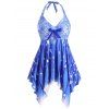 Mermaid Scales Printed Bowknot Halter Plus Size Tankini Swimsuit - BLUE 5X
