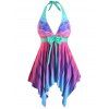 Maillot de Bain Tankini Ecaille de Sirène Ombre de Grande Taille avec Nœud Papillon à Col Halter - Rose 3X
