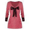 T-shirt Panneau en Dentelle Floral à Noeud Papillon Grande Taille - Rose Pastèque 3X