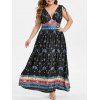 Plus Size Peacock Imprimer Plongeant Taille Empire Robe - Noir 2X