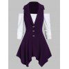 T-shirt Epaule Dénudée à Manches Longues avec Gilet Asymétrique en Couleur Unie - Iris Pourpre S