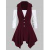 T-shirt Epaule Dénudée à Manches Longues avec Gilet Asymétrique en Couleur Unie - Rouge Vineux 3XL