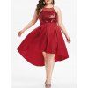 Plus Size Mesh Panel Sequined Cami Dress - RED L