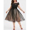 Robe de Soirée à Épaule Dénudée en Maille Insérée Grande-Taille - Noir L