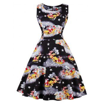 

Christmas Santa Claus Star Fit and Flare Dress, Black