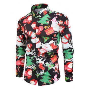 

Santa Snowmen Christmas Tree Print Long Sleeve Shirt, Black