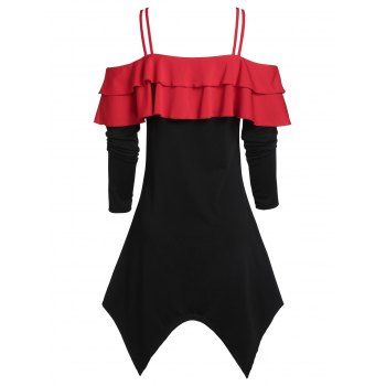 

Christmas Santa Claus and Music Notes Print Strappy Flounce Handkerchief Dress, Black