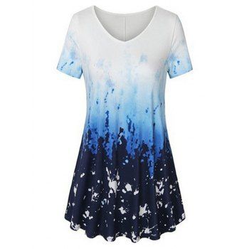 

Plus Size V Neck Tie Dye T Shirt, Cadetblue