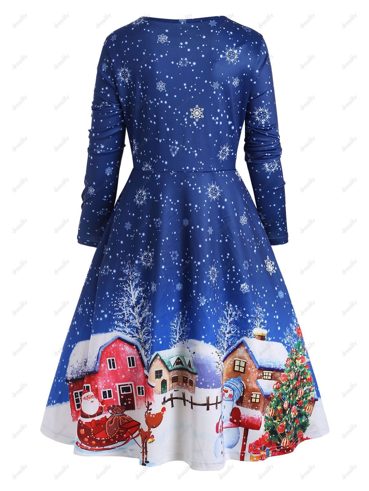 [28% OFF] 2021 Christmas Snowflake Print Plus Size A Line Dress In BLUE ...