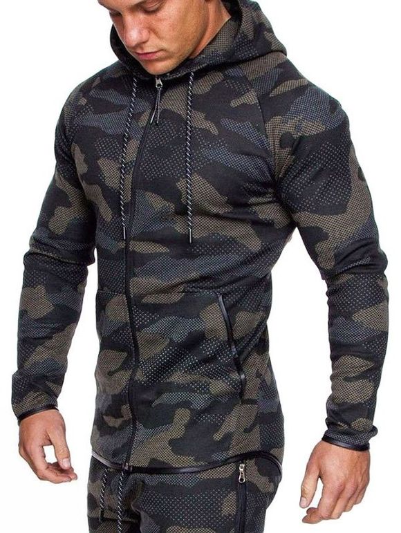 Sweat à Capuche Zippé Camouflage Imprimé - Brun M