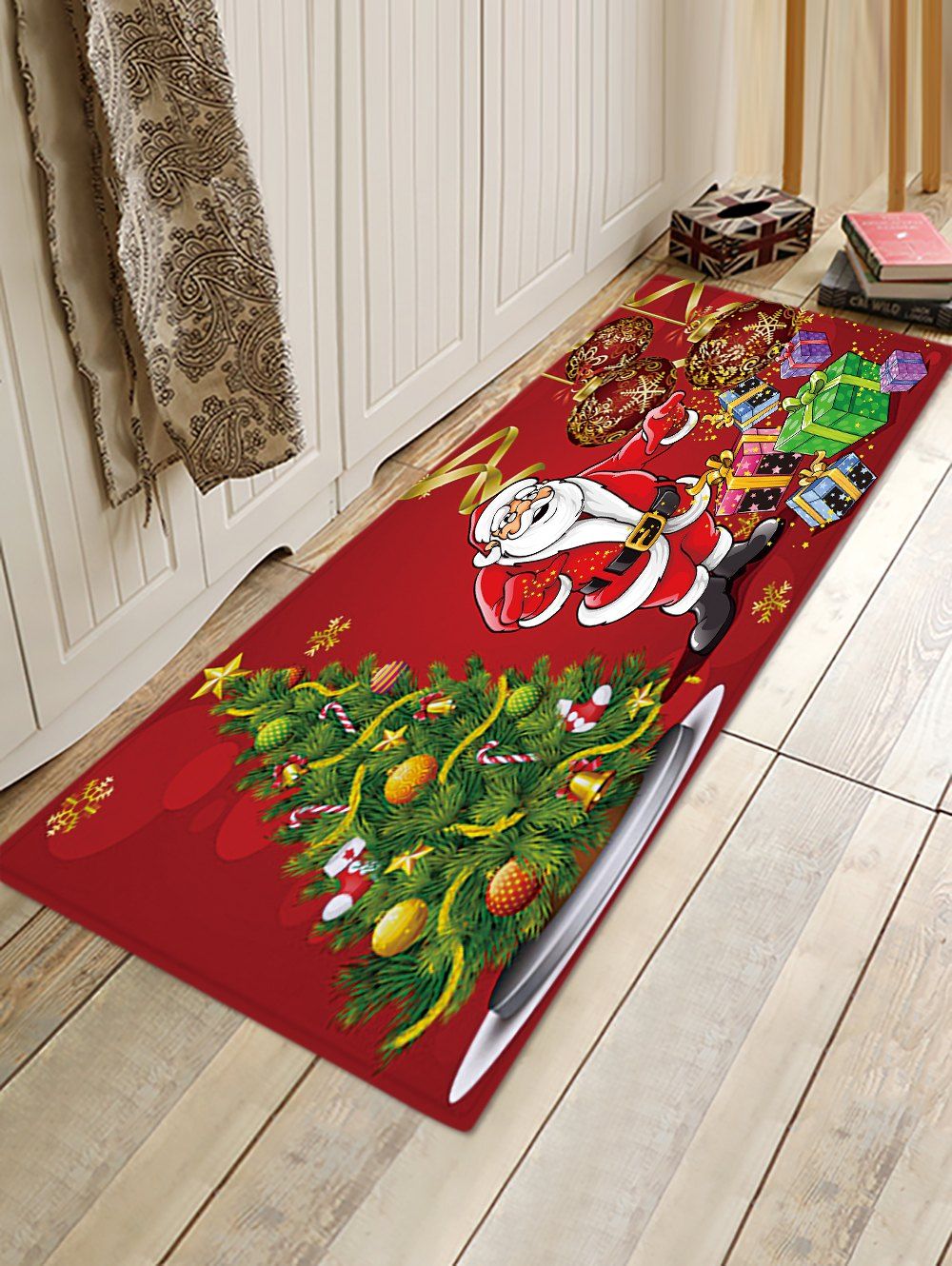 [29 OFF] 2021 Father Christmas Tree Gift Floor Rug In Multicolor