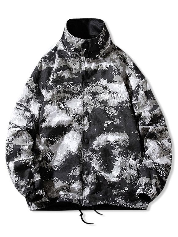 Veste Réversible Camouflage Imprimé Ourlet à Cordon à Col Debout - multicolor C 2XL