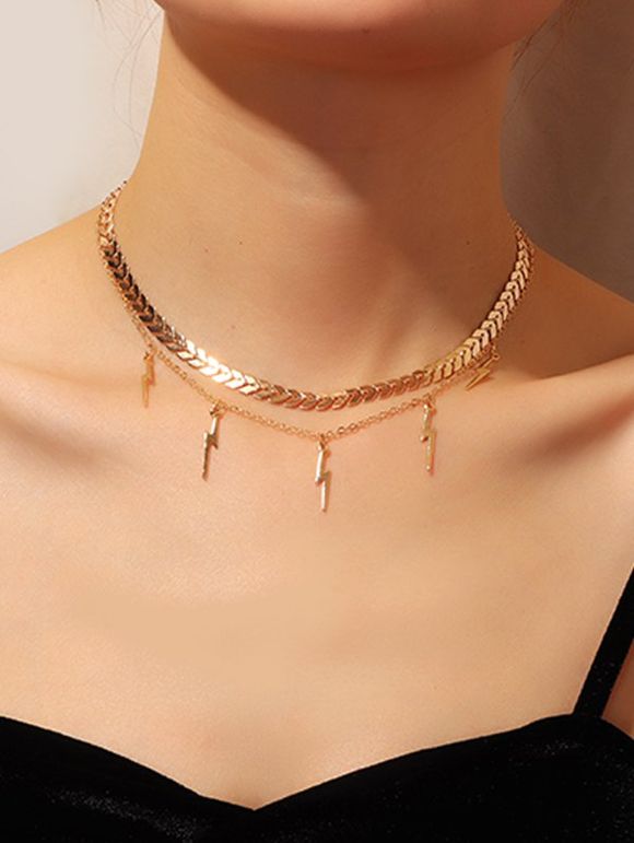 Collier à Chaîne Foudre Flèche à Double Couche - Or 