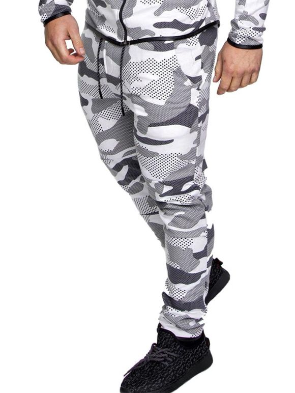 Pantalon de Jogging Décontracté Camouflage Imprimé à Cordon - Gris Clair XS