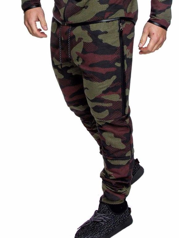 Pantalon de Jogging Décontracté Camouflage Imprimé à Cordon - Rouge S