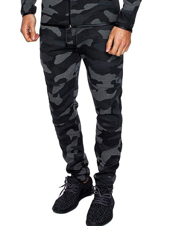 Pantalon de Jogging Décontracté Camouflage Imprimé à Cordon - Gris Foncé S