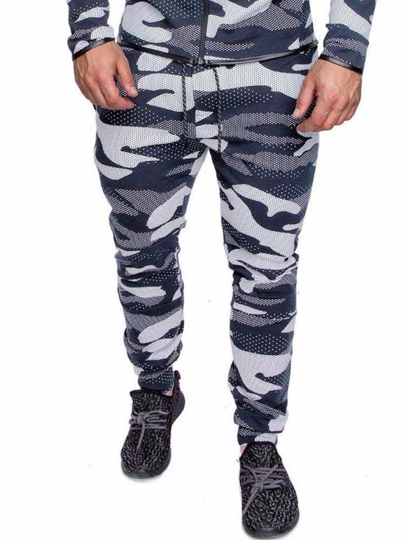 Pantalon de Jogging Décontracté Camouflage Imprimé à Cordon - Bleu M