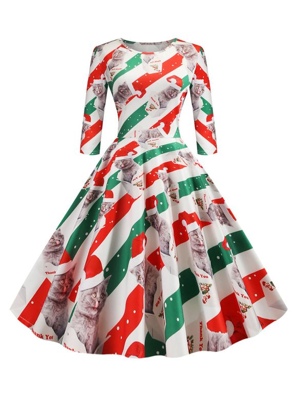 Robe de Noël Longueur à Genou Chat Rayé - multicolor XL
