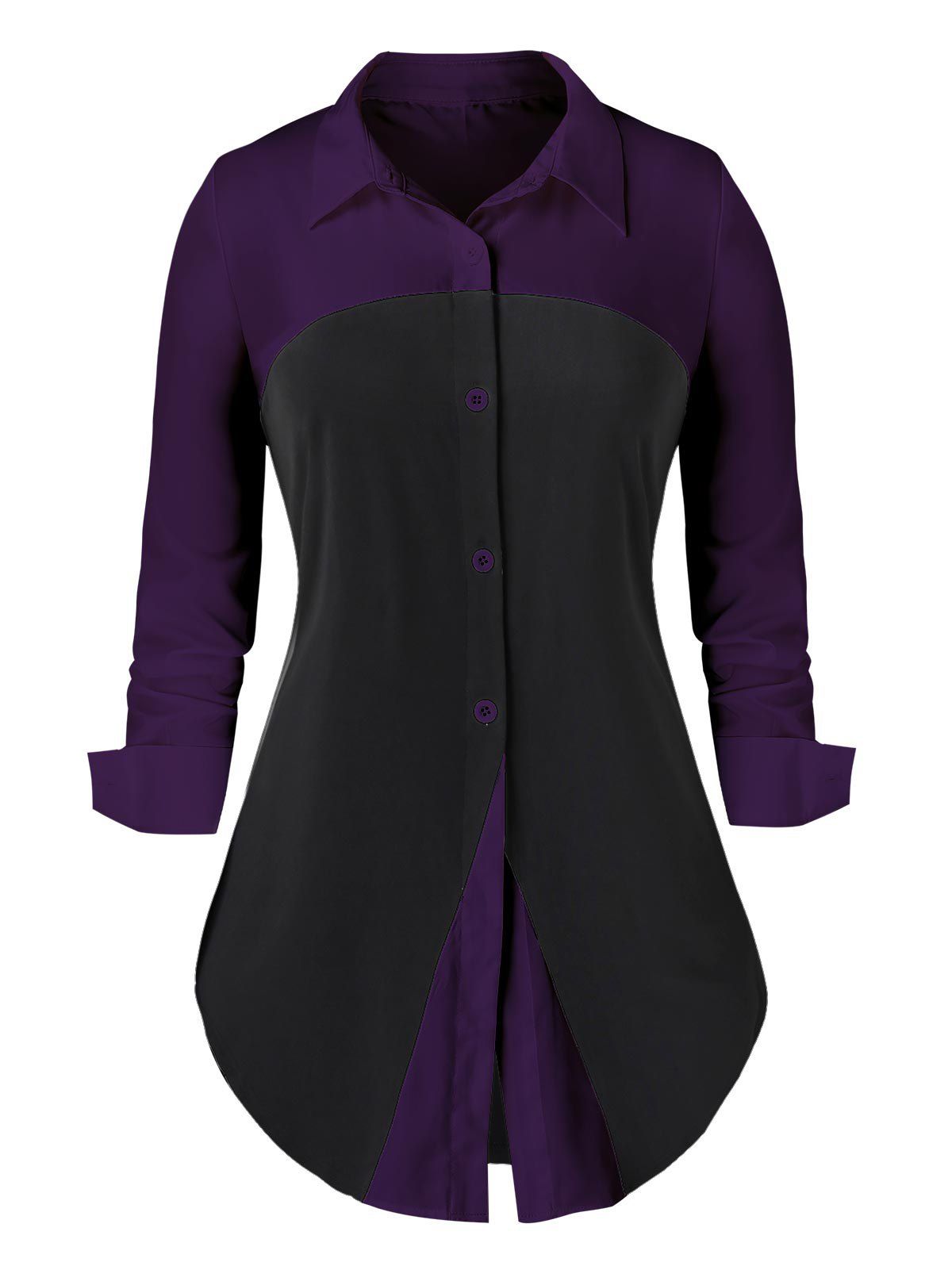 

Plus Size Two Tone Curved Long Sleeve Work Shirt, Dark orchid
