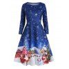 Robe de Noël Ligne A Flocon de Neige Imprimé de Grande Taille - Bleu 3X