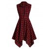 Plaid Half Button Sleeveless Asymmetric Dress - RED 3XL