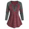 T-shirt Contrasté Côtelé à Manches Raglan à Lacets - Rouge Vineux M