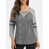 T-shirt Chiné Manches Raglan à Lacets - Gris M
