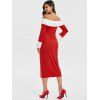 Off Shoulder Fur Trim Christmas Sheath Dress - RED XL