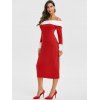 Off Shoulder Fur Trim Christmas Sheath Dress - RED XL