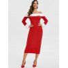 Off Shoulder Fur Trim Christmas Sheath Dress - RED XL