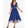 Robe Haute Basse Superposée Mousseline de Soie avec Strass - Bleu profond S